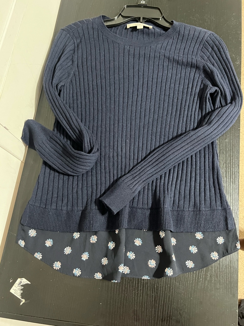 LOFT Navy Ribbed Crewneck Sweater